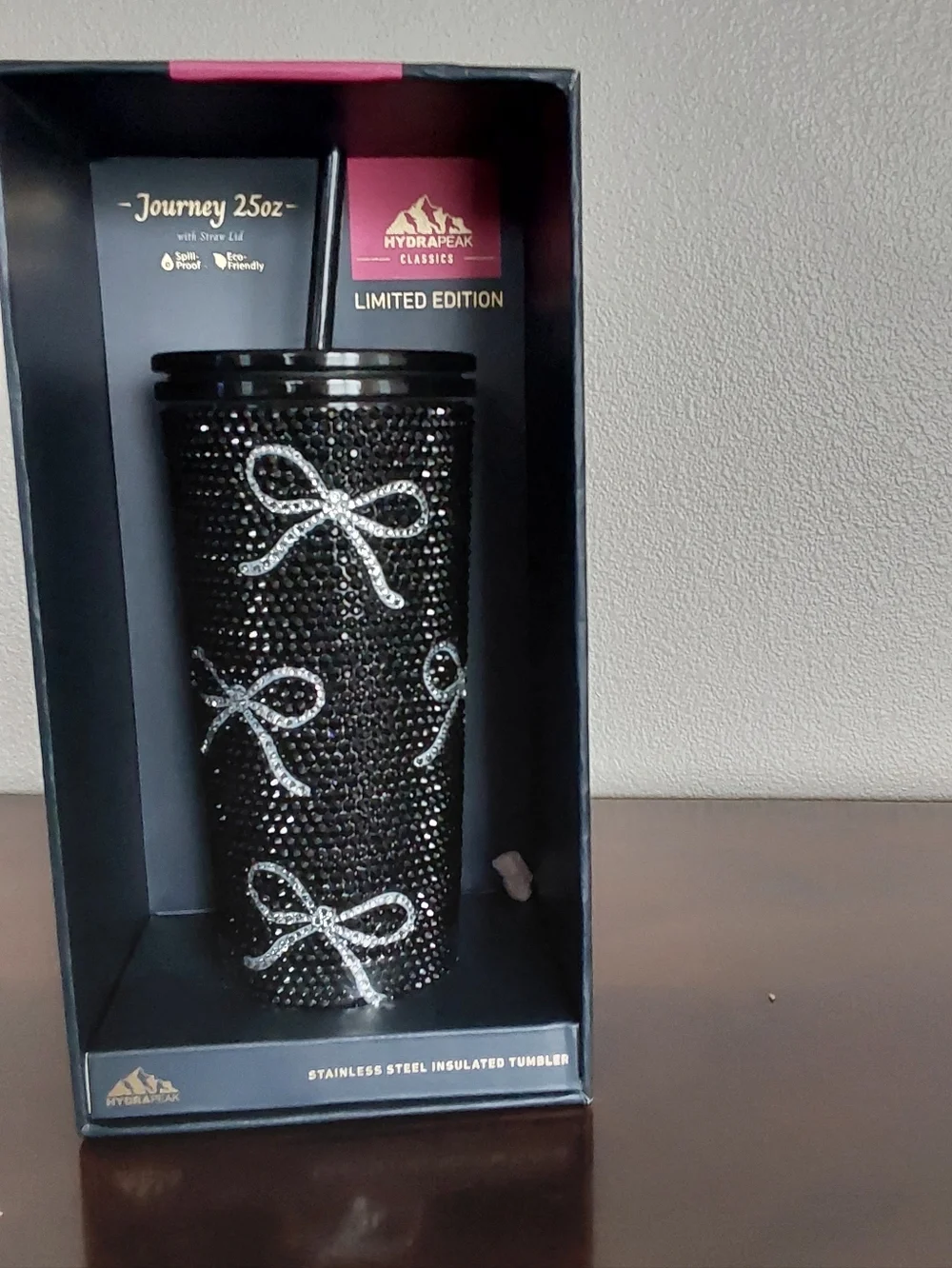 HydraPeak The Journey 25oz Black Crystal Bow Stainless Steel Tumbler